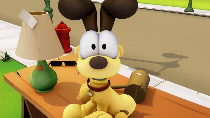 Garfield verkauf Odie, der ihn gerade mal wieder nervt, zu einem Spottpreis auf dem Flohmarkt. – Bild: HR/​DARGAUD MEDIA