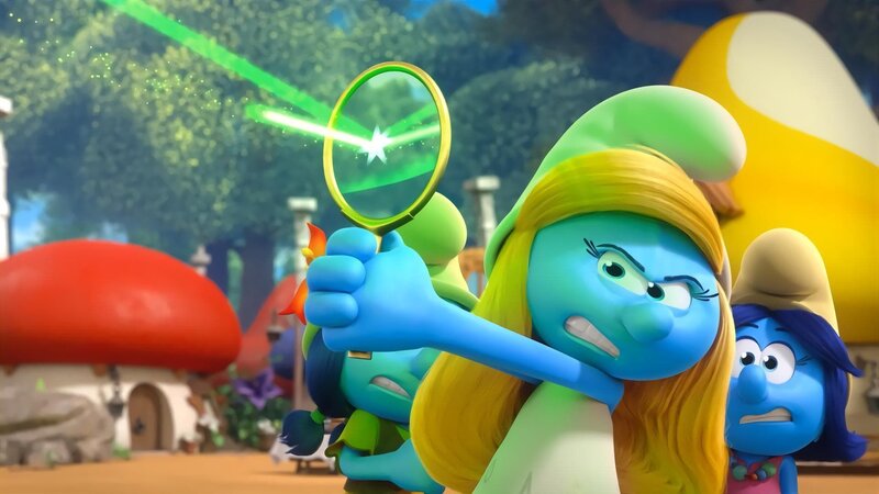 Schlumpfine ist schlauer als Glee-Go und schlägt ihn mit seinen eigenen Mitteln. – Bild: KiKA/​Peyo Productions, Dupuis Édition & Audiovisuell