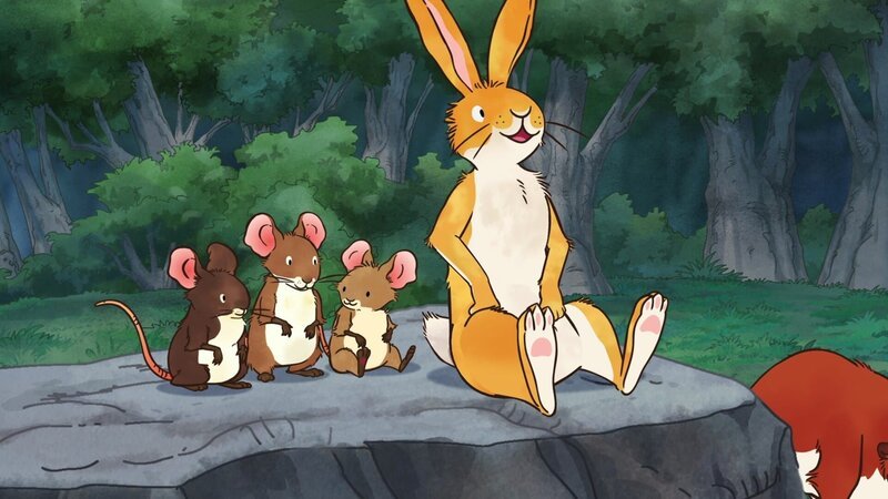 Es ist eine schwüle Nacht und der kleine Hase kann nicht einschlafen. Er besucht die kleine Feldmaus und ihre Geschwister. Sie wollen sich im Fluss abkühlen. – Bild: KiKA/​SLR Productions Australia Pty.Ltd./​Scrawl Studios Pte Ltd./​hr/​ARD