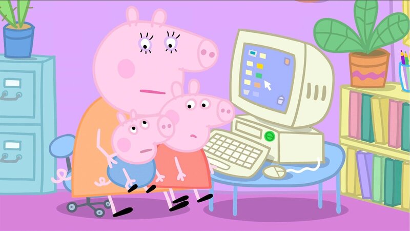 Mummy Pig (hinter), George Pig, Peppa Pig (r.) – Bild: Paramount