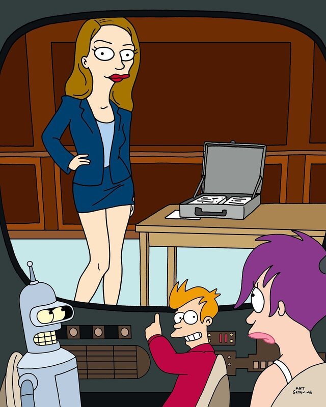 Vorne, l-r: Bender, Fry, Leela – Bild: Paramount