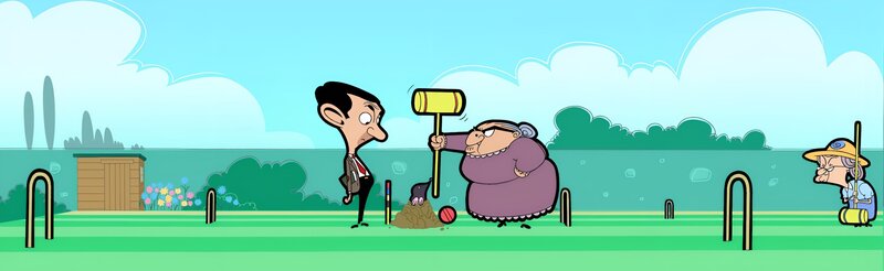 v.li.: Mr. Bean, Mole, Mrs. Wicket, Miss Wince – Bild: Mr Bean TM and Tiger Aspect Productions Ltd
