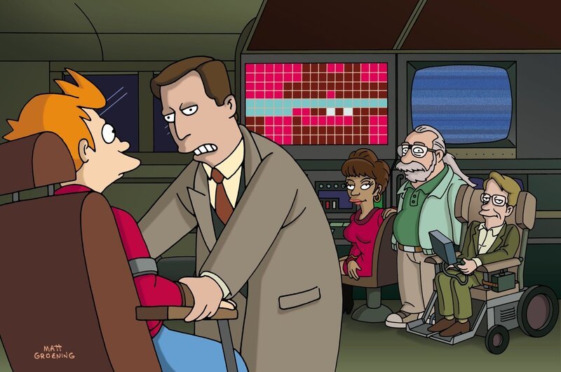 L-R: Fry, Al Gore, Nichelle Nichols, Gary Gygax, Stephen Hawking – Bild: Paramount