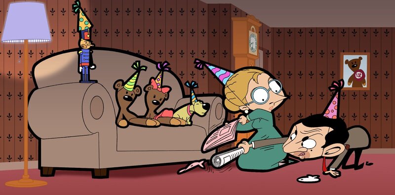 Irma Gobb (2.v.r.), Mr. Bean (r.) – Bild: Mr Bean TM and © Tiger Aspect Productions Ltd 2002 /​ © Tiger Aspect Productions Ltd 2020