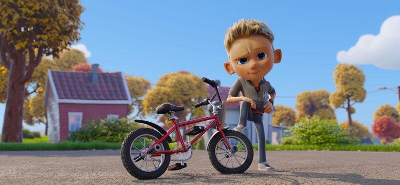 Johnny beeindruckt Henry und Ella mit seinem neuen Fahrrad. – Bild: KiKA/​Kool Productions AS