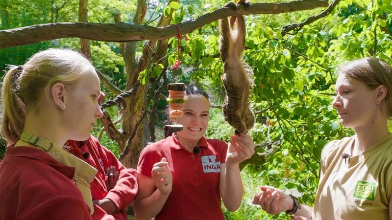 Inga, Laura und Kalid dürfen Äffchen füttern. – Bild: MDR/​Cine Impuls Leipzig GmbH