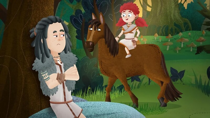 Irgendwie kann Leva besser mit dem Pferd umgehen. Mimo würde das auch gern können. – Bild: KiKA/​Mideu Films/​MDR/​hr/​BR/​SWR/​WDR 2022