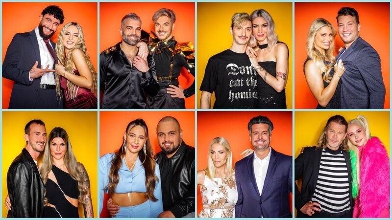 V.o.l.: Umut Tekin und Emma Fernlund, Rafi Rachek und Sam Dylan, Tessa Bergmeier und Freund Jakob, Vanessa Schmitt und Raúl Richter V.u.l.: Freund Michael und Gloria, Alessia Herren und Partner Can, Sarah Kern und Tobias Pankow, Theresia Fischer und Stefan Kleiser +++ – Bild: RTL /​ Stefan Gregorowius