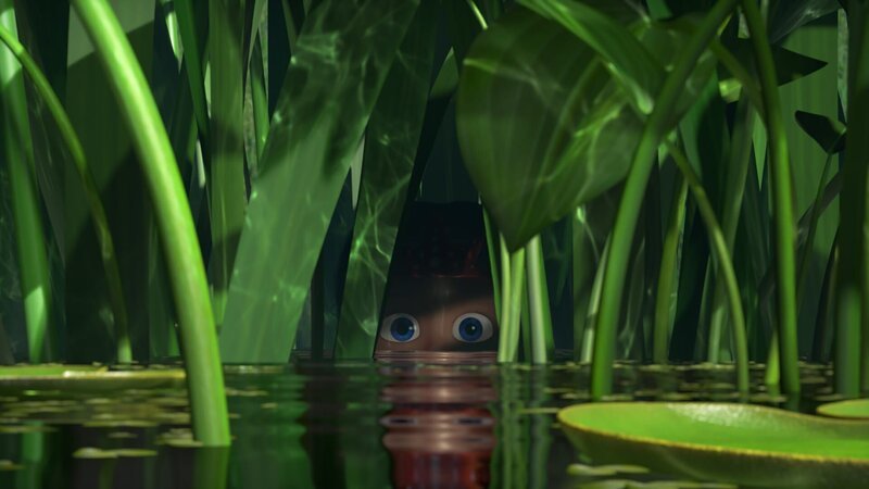 Eine heimliche Beobachterin versteckt sich im Schilf. – Bild: KiKA/​Animaccord LTD