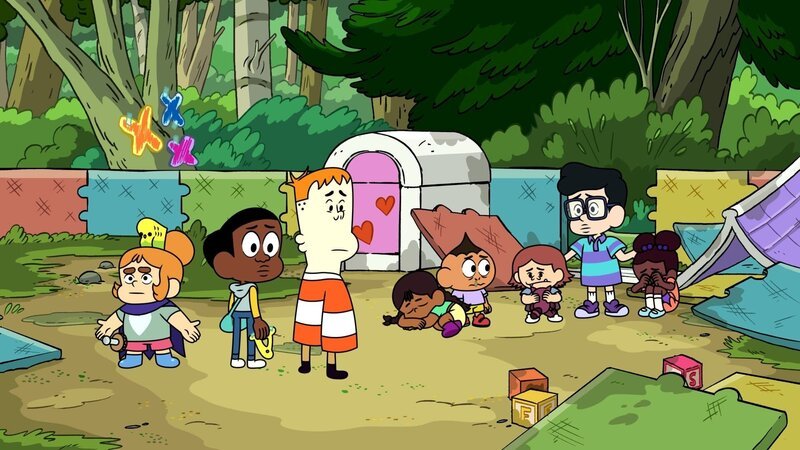 Kelsey (l.), Mortimor (2.v.l.), Craig (3.v.l.), J.P. (4.v.l.), Angel (2.v.r.) – Bild: TM & © 2021 The Cartoon Network, Inc. A Time Warner Company. All rights reserved. /​ for show promotional use only