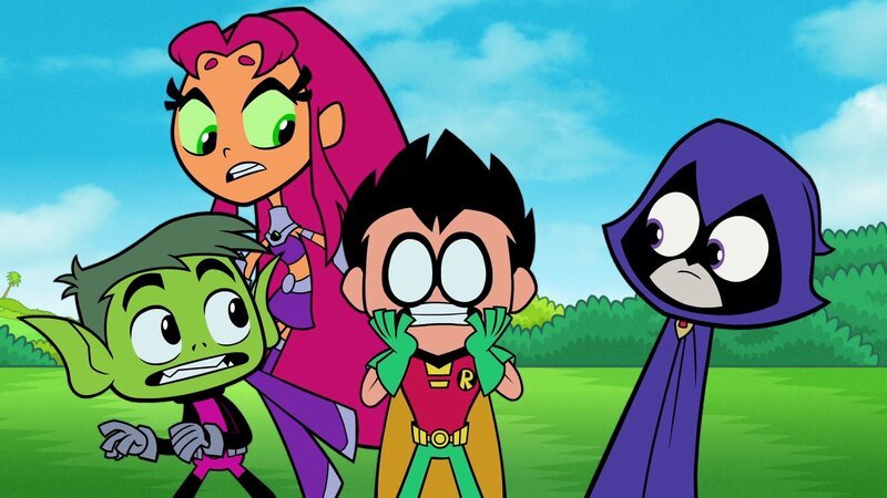 v.li.: Beast Boy, Starfire, Robin, Raven – Bild: TM and © 2020 The Cartoon Network, Inc. A WarnerMedia Company. All Rights Reserved.