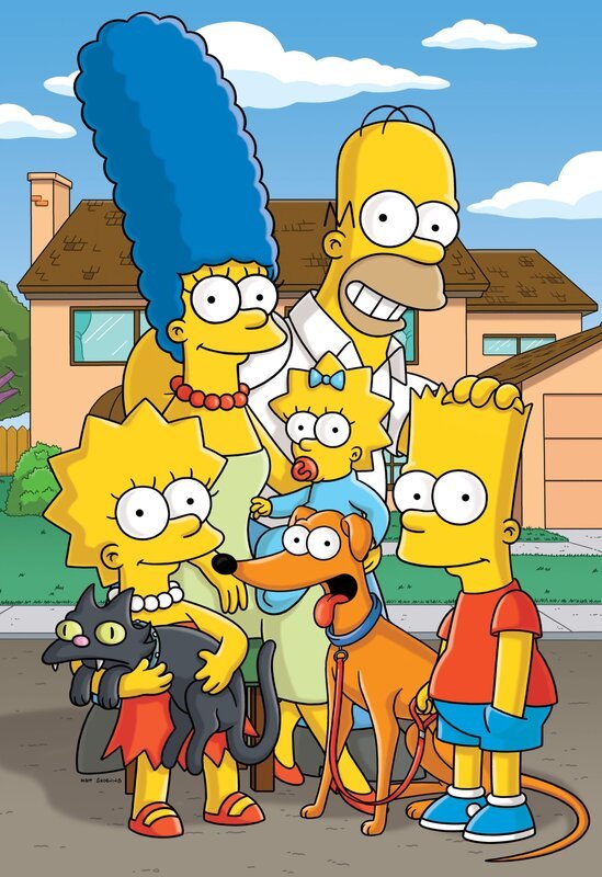 (21. Staffel) – Eine fast normale Familie: (v.l.n.r.) Lisa, Marge, Maggie, Homer und Bart – Bild: 2014 Twentieth Century Fox Film Corporation. All rights reserved. Lizenzbild frei