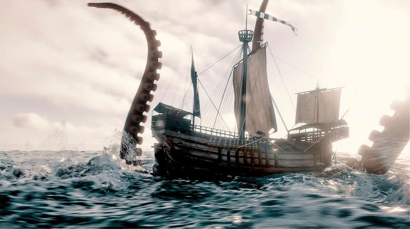 Gefahr aus der Tiefe: Riesenkraken, die Schiffe attackieren und sie in die Tiefe des Meeres ziehen, gehören zu den uralten Seefahrerängsten. – Bild: phoenix/​ZDF
