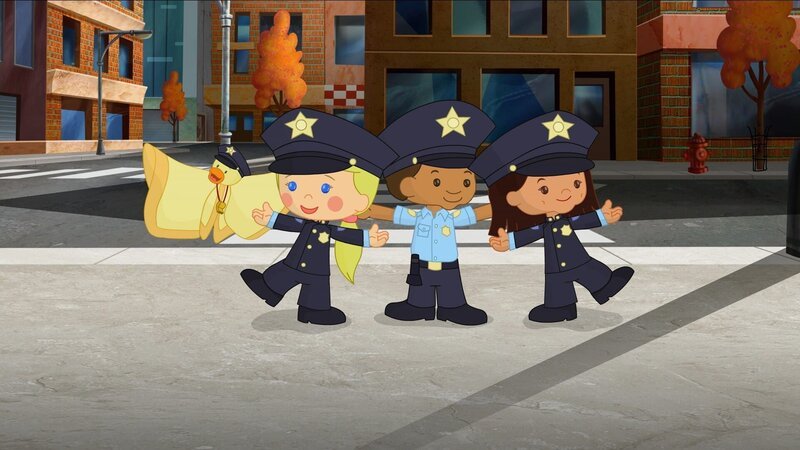 QuackQuack, Zoé, Hamid und Yasemin sind heute Polizisten. – Bild: KI.KA/​Mike Young Productions