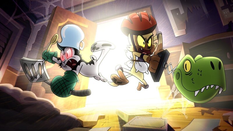 L-R: Bunnicula (voiced by Chris Kattan), Chester (voiced by Sean Astin) – Bild: Boomerang (DE) /​ Warner Bros. Entertainment Inc.