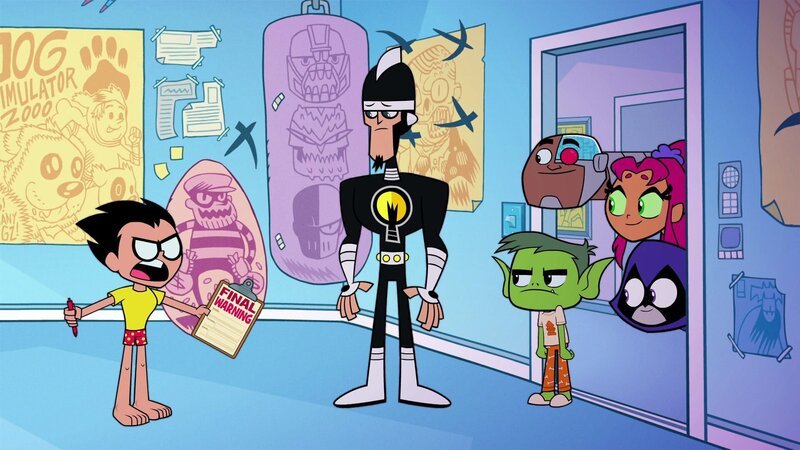 v.li.: Robin, Doctor Light, Beast Boy, Cyborg, Starfire, Raven – Bild: Cartoon Network