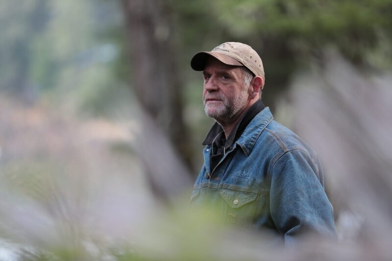 Sam Carlson bei einem Waldspaziergang auf der Suche nach Erlen, aus denen Holzkohle für die Herstellung von Biokohle gewonnen werden kann. – Bild: Matt Baker /​ BBC Worldwide