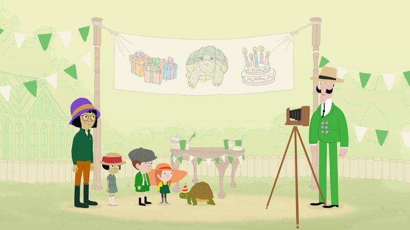 Der runde Geburtstag von Schildkröte Sonia muss gebührend gefeiert werden – am besten in historischen Kostümen. – Bild: KiKA/​Igloo Productions Ltd.