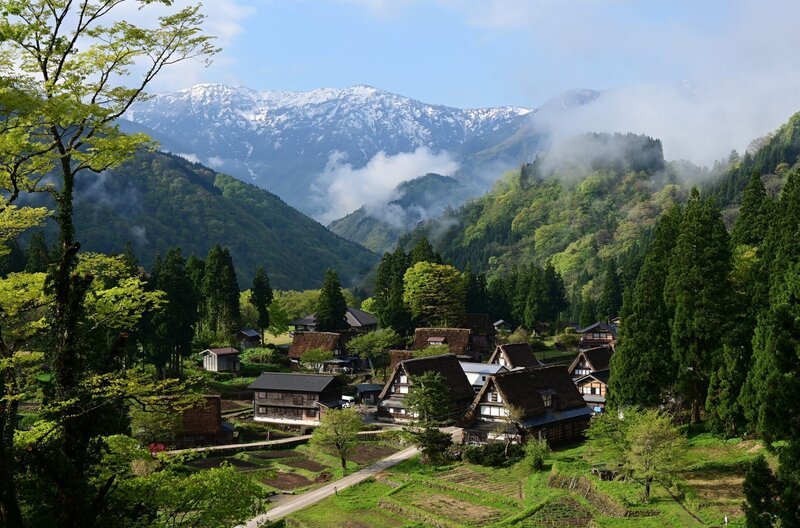 Das Dorf Gokayama mit seinen steilen Strohdächern gehört inzwischen zum Unesco Weltkulturerbe. – Bild: SWR/​Harald Kirchner