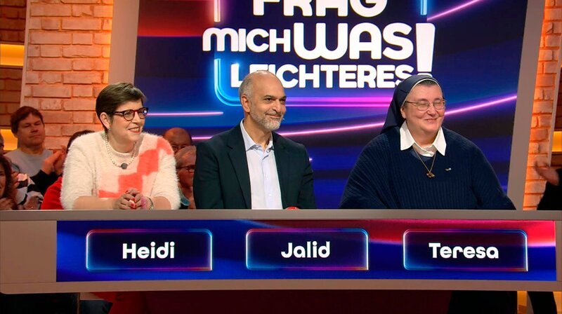 Die Kandidaten Heidi Massinger-Biebl, Jalid Sehouli und Teresa Zukic. – Bild: NDR/​UFA Show & Faktual