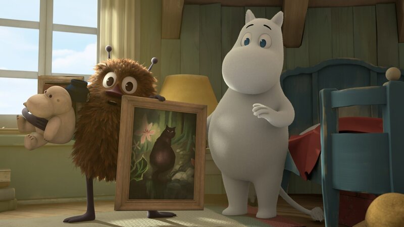 Stinki hat Frau Fillifjonks Gemälde gestohlen. Aber es wäre wohl am besten, es irgendwie zurückzubringen. – Bild: Moomin Characters, Gutsy Animations