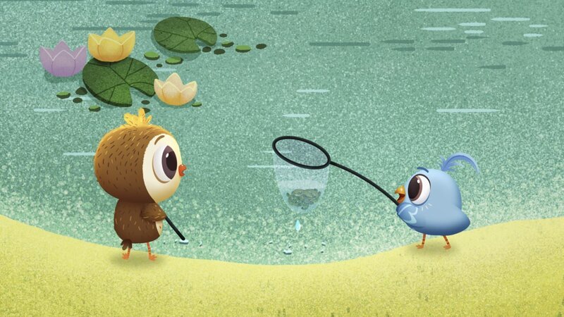 Die Camperchen erforschen das Leben im Teich. – Bild: KiKA/​Sixteen South & Letko