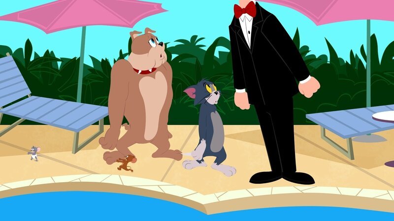 Weil im Hotel keine Haustiere gestattet sind, sollen Spike und Tom im Hotelzimmer bleiben, um nicht gesehen zu werden. Aber die beiden verschlägt es natürlich an den Pool. – Bild: Courtesy of Warner Brothers