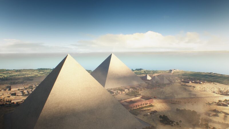 Die Cheops-Pyramide ist 146 Meter hoch. Weltrekord für vier Jahrtausende. Einst war sie mit polierten Kalksteinplatten verkleidet, ihre Spitze war vermutlich aus Gold. – Bild: Faber Courtial/​Gruppe 5 /​ ZDF