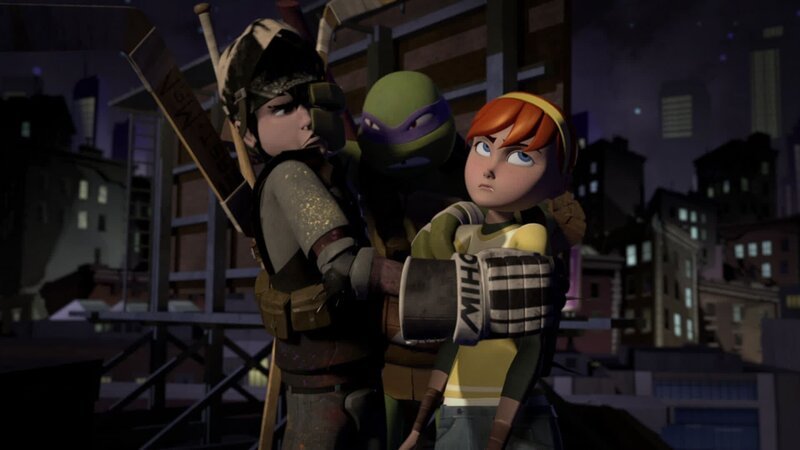 L-R: Casey Jones, Donatello, April – Bild: Viacom Overseas Holdings C.V.