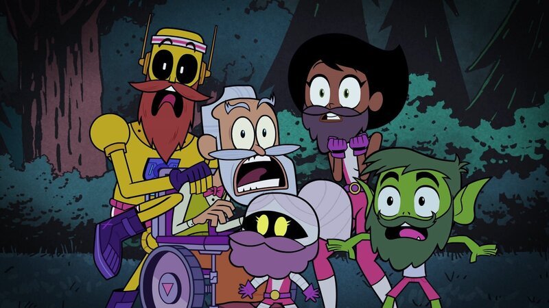v.li.: Robot Man, Chief, Negative Girl, Elasti-Girl, Beast Boy – Bild: Cartoon Network
