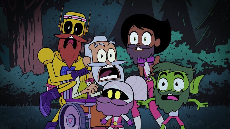 v.li.: Robot Man, Chief, Negative Girl, Elasti-Girl, Beast Boy – Bild: Cartoon Network