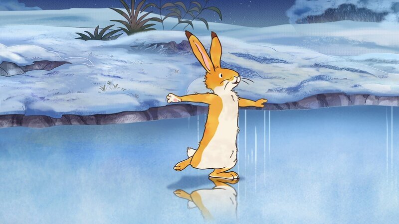 Mit etwas Übung kann nun auch der kleine braune Hase auf dem gefrorenen See eislaufen. – Bild: KiKA/​SLR Productions Australia Pty.Ltd./​Scrawl Studios Pte Ltd./​hr/​ARD