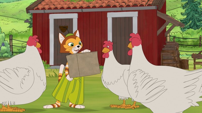Findus hat sich mit einer Maus einen Trick ausgedacht, um die an dem Tag richtig nervigen Hühner reinzulegen. – Bild: ZDF/​2021 Edel Germany GmbH