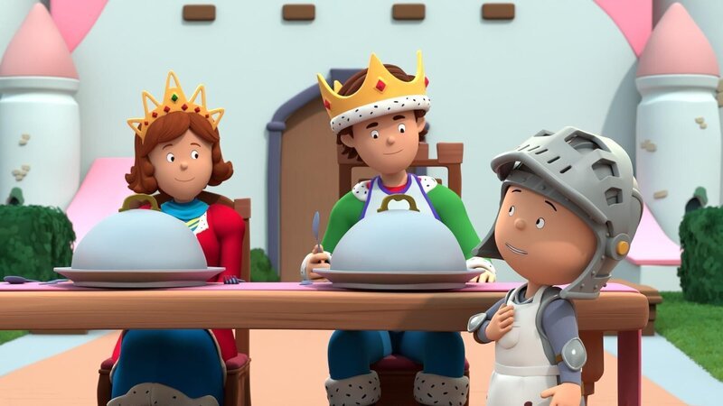 Caillou stellt sich vor, dass er der Chefkoch für einen mäkeligen König ist, der ständig „Igitt“ zum Essen sagt. – Bild: SUPER RTL