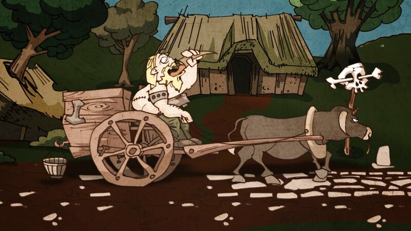 Wer mit den Romern kooperiert, bekommt den „Roman Way of Life“ geboten. Wer sich ihnen widersetzt – wie die Germanen – wohnt weiterhin in einfachen Hütten, trinkt Bier statt Wein und bleibt in sumpfigen Wegen stecken, statt auf römischen Steinstraßen gut vorwärts zu kommen. – Bild: ZDF und xkopp