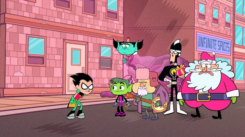 v.li.: Robin, Beast Boy, Tooth Fairy, Sticky Joe, Doctor Light, Santa Claus – Bild: Cartoon Network