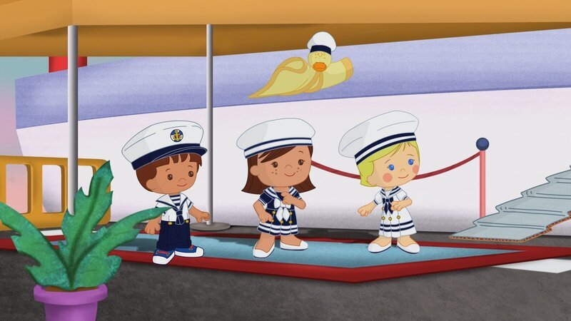 Zoé, Carla, Finn und QuackQuack erleben ein spannendes Abenteuer auf einer Kreuzfahrt. – Bild: KiKA/​Mike Young Productions