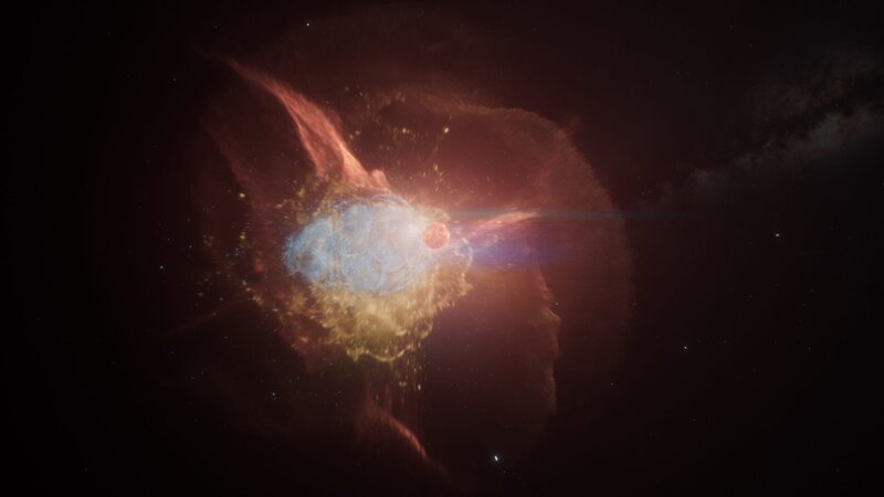 Supernovae vom Typ 1a explodieren alle auf die gleiche Weise und mit der gleichen Helligkeit. So können sie uns Hinweise darauf geben, wie sich das Universum entwickelt hat. – Bild: BBC Studios