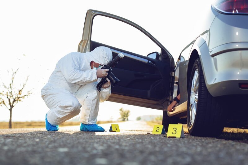 Forensische Wissenschaft. Ein Kriminologe untersucht einen Tatort. – Bild: ZORAN ORCIK
