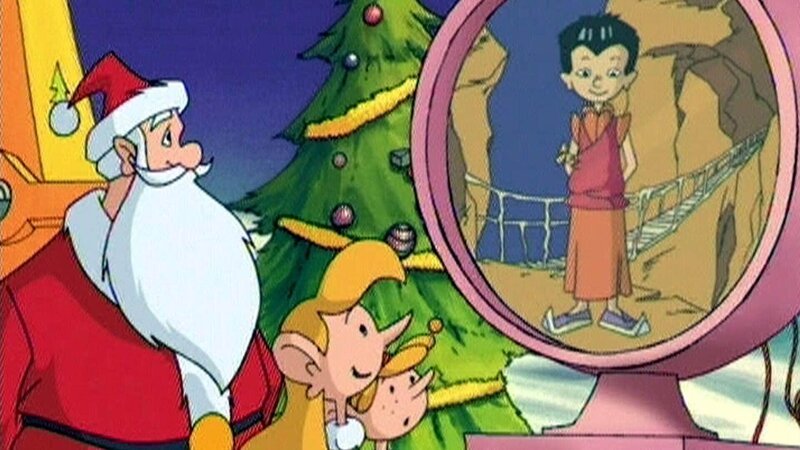 Der Weihnachtsmann, Trixi und Jordi möchten dem Jungen Karma das Fliegen ermöglichen. – Bild: SUPER RTL