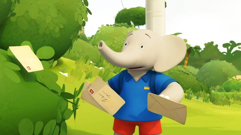 Babar und Evelyn machen sich von der Luft aus auf die Suche nach der verloren gegangenen Post, Badou und Chiku hingegen brechen zu Fuß auf. – Bild: KiKA/​Nelvana Limited/​TeamTO/​YTV Productions