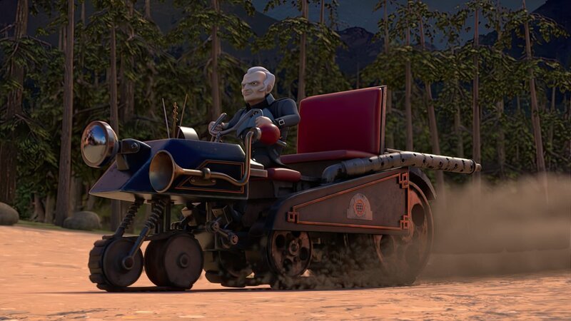 Graylock macht sich auf den Weg in sein Lager im Wald, um sich nach dem Fortschritt seines geheimen Bauvorhabens zu erkundigen. – Bild: ZDF/​SHOWLAB FABRIQUE D’IMAGES TELEGAEL