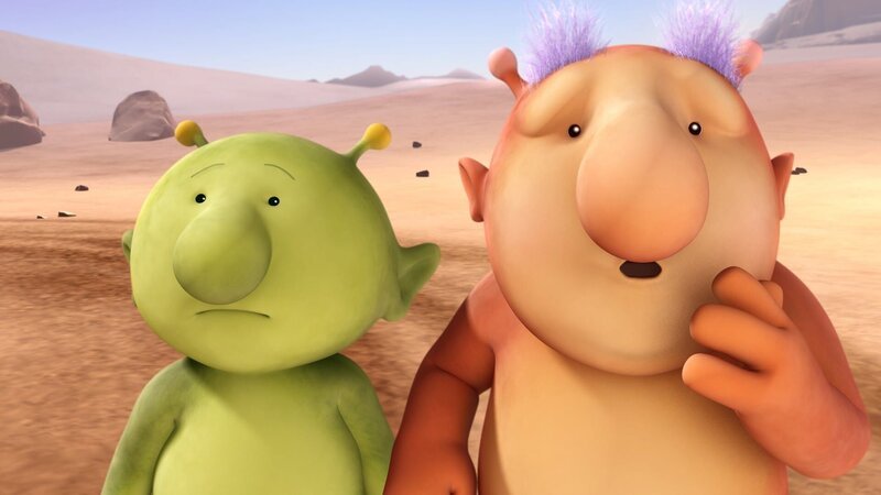Pootle und Groobie überlegen, was sie tun können, um Groobies Haus abzusichern. – Bild: KiKA/​Snapper Productions/​Q Pootle 5 LTD