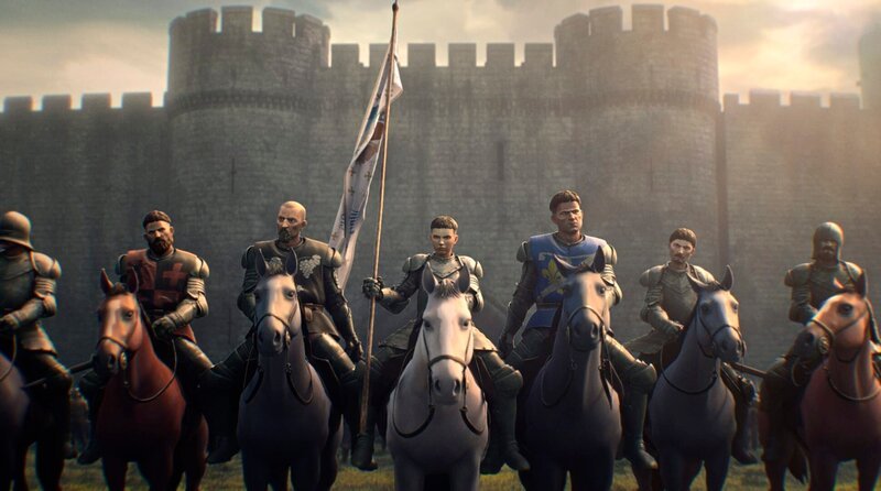 Der Fall Jeanne d’Arc bringt erstmals das Schicksal der Johanna von Orléans als spektakulären Animationsfilm auf die Leinwand. Längst vergangene Ereignisse und Orte sind so entsprechend computeranimiert und visualisiert worden. Darunter die Schlacht von Orléans oder das Kirchen-Tribunal. Ebenso das Feuer, bei dem Jeanne d’Arc am 30. Mai 1431 verbrannt worden ist. – Bild: phoenix