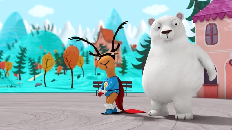 Super-Edgar und Albert beobachten gespannt den Freudentanz des Bürgermeisters. – Bild: NDR/​Autour de Minuit Productions/​France Télédvisions/​Borderline Films