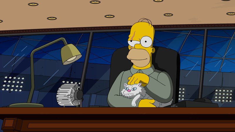 Gemeinsam mit seiner Katze hat Homer einen Plan entwickelt, der die Welt zerstören soll. Wird er aufgehen? – Bild: Fox and its related entities