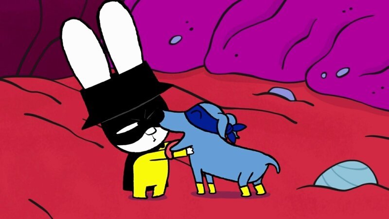 Super-Elvis (rechts) eilt seinem geliebten Herrchen Captain Hase (links) bei einer neuen Mission zur Hilfe. – Bild: ZDF/​GO-N Productions