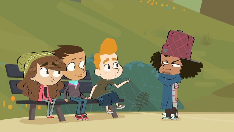 (v.l.n.r.): Emilia, Max und Leon versuchen es mit aufmunternden Worten für Maurice (re.). – Bild: hr/​Monello Productions