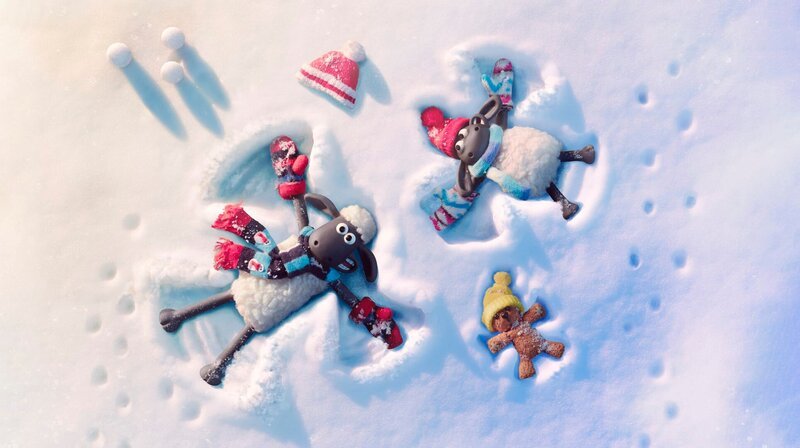 Shaun, Timmy (r.) und Teddy im Schnee. – Bild: WDR/​Aardman Animations Ltd.