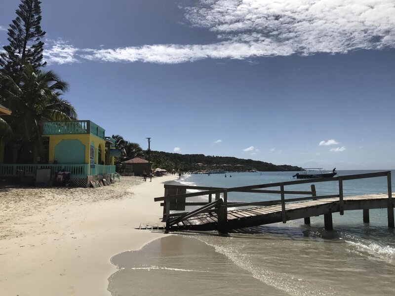 Steg auf Roatán, Honduras. – Bild: BR/​Julia Jancso